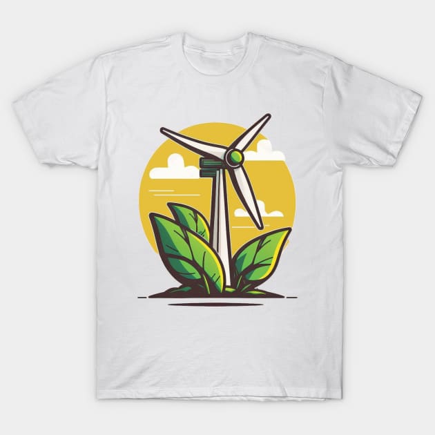 Stay Fashionable and Make a Difference with the Wind Turbine Cartoon T-Shirt by Greenbubble